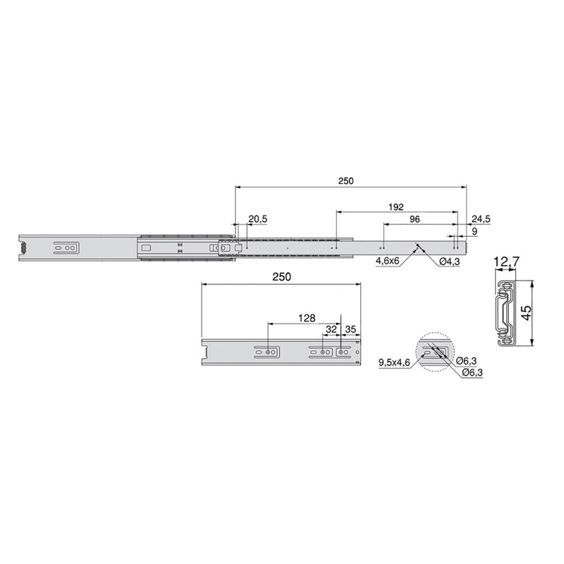 GUIA TEL 45.7X12.7X250 ZINC 4224005