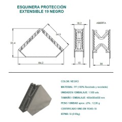 ESCUADRA CANTONERA EXTENSIBLE 19MM NEGRO