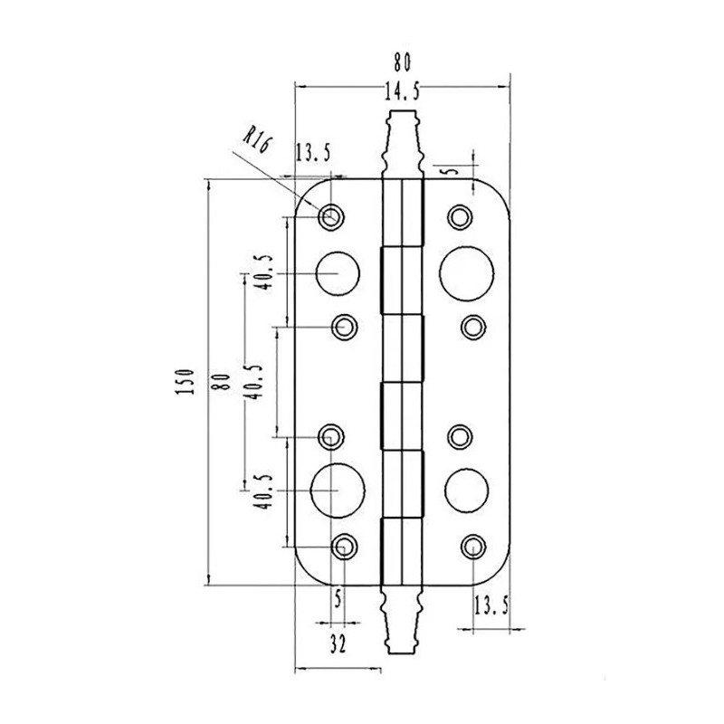 BISAGRA DE SEGURIDAD CANTO REDONDO 150X80X30MM CON REMATE 905