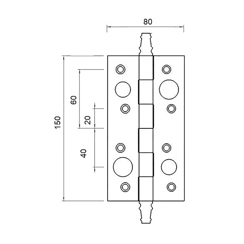 BISAGRA DE SEGURIDAD CANTO CUADRADO 150X80X3 MM CON REMATE 905