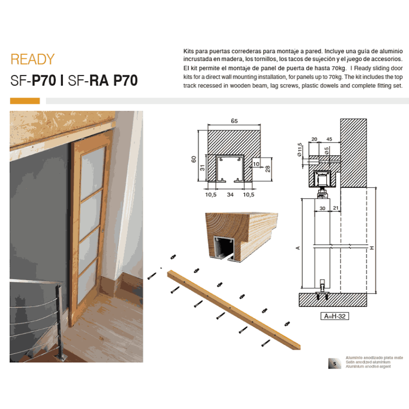 BOXKED KIT SF-P70 READY. X2 FRENO RETENEDOR (PLETINA SOBREPUESTA). 1 PUERTA. 2M