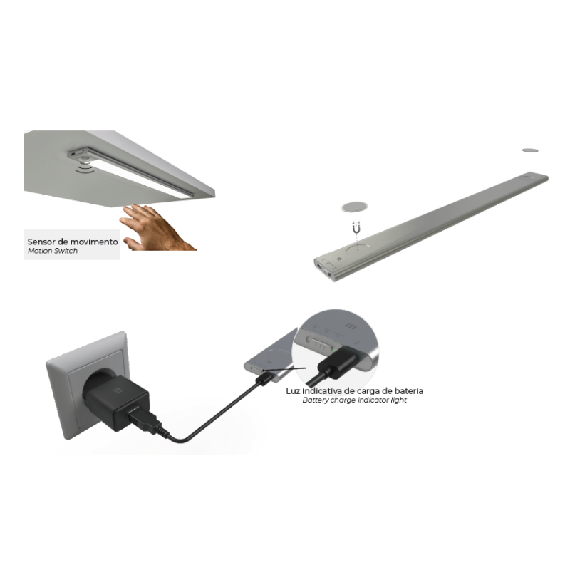 LED VIANA PIR 4000K BATERIA LITIO RECARGABLE ALUMINIO MATE