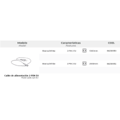 CABLE ALIMENTACION 2 PIN EURO PARA CONVERTIDOR BLANCO